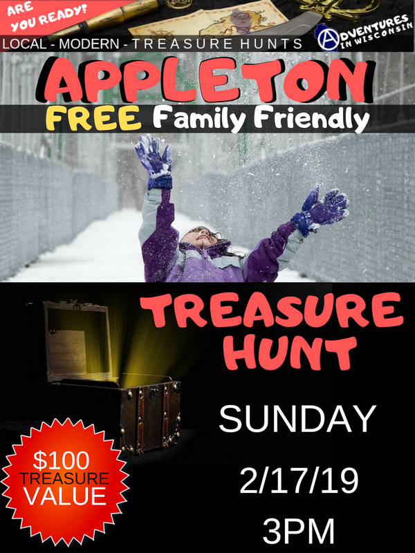 Free Family Friendly Treasure Hunt in Appleton on Sunday 2/17/19