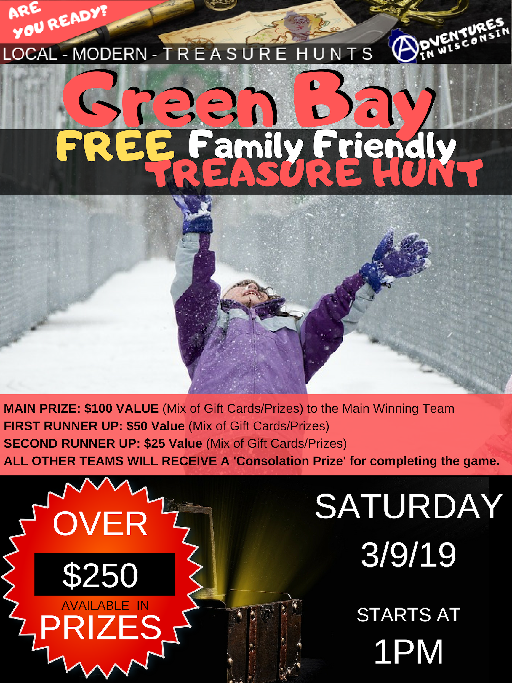 Free Family Friendly Treasure Hunt in Green Bay on Saturday 3/9/19